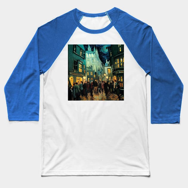 Starry Night in Diagon Alley Baseball T-Shirt by Grassroots Green